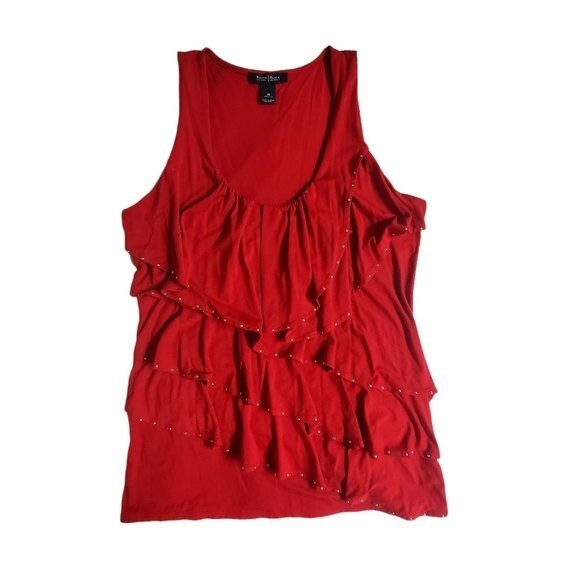 WHBM dark red silver studded ruffle trim sleeveless top sz M - Picture 1 of 12